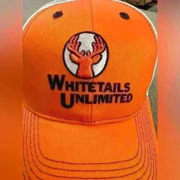 Whitetails Unlimited Men’s Orange/White Mesh Adjustable Strap Back Trucker Hat - Picture 2 of 6